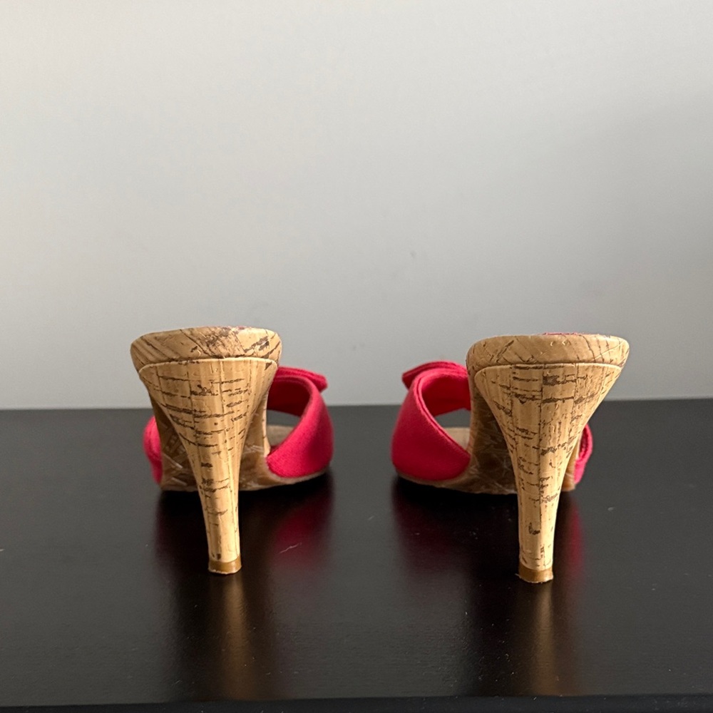 Dollhouse Red Cork Heels with Bow Sz 6.5 - Picture 5 of 9